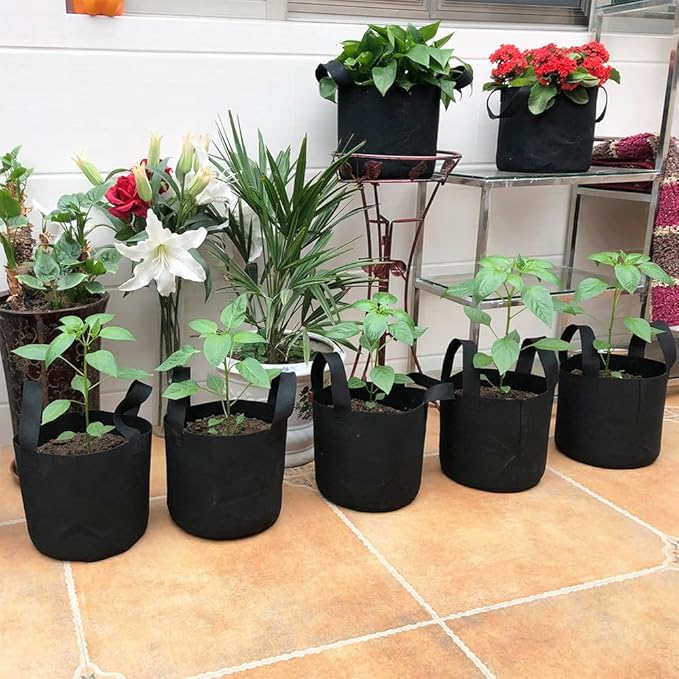JERIA 12-Pack 25 Gallon Grow Bags, 300G Thickened Nonwoven Garden Pots,Heavy Duty Fabric Pots with Reinforced Handles
