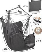MIZTLI Hammock Chair Hanging Chair Swing Chair Hanging Chair for Bedroom Indoor Outdoor- Max 500 Lbs－Steel Spreader Bar with Anti-Slip Rings, 2 Cushions