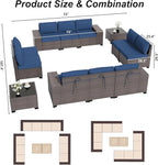 ALAULM 12 Pieces Outdoor Patio Furniture Set Sectional Sofa Sets Brown PE Rattan Patio Conversation Set w/10 Dark Blue Seat Cushions and 2 Coffee Tables