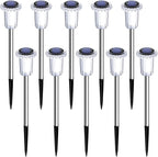 DenicMic Solar Lights Outdoor 10 Pack Waterproof 6000K Cold White LED Stainless Steel Stake Outside Lights for Yard Pathway Garden Driveway Walkway Landscape Path Lighting