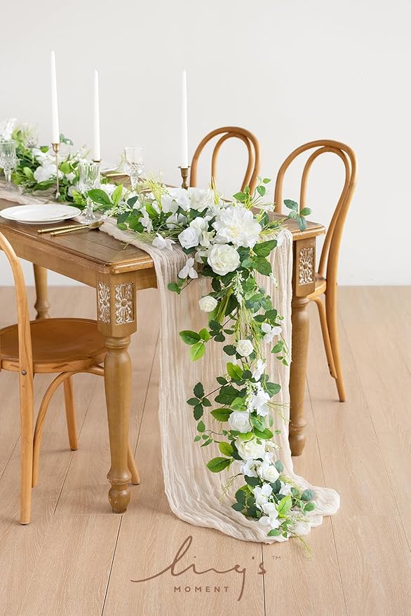 Artificial Eucalyptus Garland Runner, 6 ft White Olive Wedding Table Decor