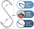 Myfolrena 20 Pack S Hooks for Hanging, 3.4 Inch Metal S Shaped Hook Heavy Duty Hanging Hooks for Pots, Pans, Plants, Bags, Cups, Clothes (Silver)