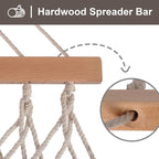 SUNCREAT Hammocks Traditional Rope Double Hammock with Hardwood Spreader Bar and Carrying Bag, 450 lbs Capacity, Natural