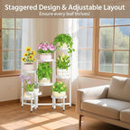 LASZOLA 8 Tiered Folding Plant Stand Indoor for Multiple Large Planter, Tall Heavy Duty Adjustable Rack with Rust Proof Plastic Shelving, Sturdy Vertical Tree Organizer for Narrow Inside Floor, White