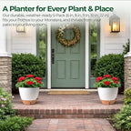 T4U 5 Pack Self Watering Pots (6"+8"+9"+10"+12") - Water Level Indicator & Deep Reservoir, Mess-Free Planters for Busy People, Beginners & Gardeners, Fit Most Plants, Indoor Outdoor Use (White)