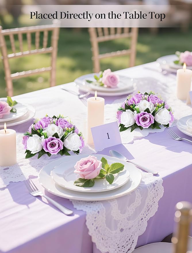Artificial Flower Balls in Lilac and White Silk Roses for Centerpieces