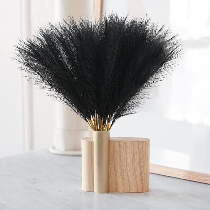 Artificial Pampas Grass Plumes, 50 Stems, 21.6 Inch, Black Faux Decor