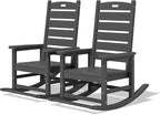 SERWALL Outdoor Rocking Chair Set of 2, Oversized Rocking Chair with Footboard for Adults, HDPE All Weather Resistant Rocking Chairs for Patio, 350lbs Weight Capacity, Gray