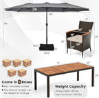 Tangkula 11 Piece Rattan Outdoor Dining Set with 15Ft Patio Umbrella for 8, Outdoor Wicker Table Set with 8 Cushioned Armchairs, Acacia Wood Top, Outdoor Umbrella with Base Included