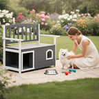 VINGLI Outdoor Storage Bench with Built-in Dog House, 2-in-1 Outdoor Waterproof Patio Bench with Pet Kennel for Patio Backyard Porch (Gray)