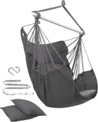 MIZTLI Hammock Chair Hanging Chair Swing Chair Hanging Chair for Bedroom Indoor Outdoor- Max 500 Lbs－Steel Spreader Bar with Anti-Slip Rings, 2 Cushions