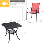 VICLLAX 3 Pieces Patio Dining Set for 2, Outdoor Furniture Set Includes 1 Small Patio Table and 2 Stackable Patio Sling Chairs, Patio Bistro Set for Outsides, Black Table and Red Chairs