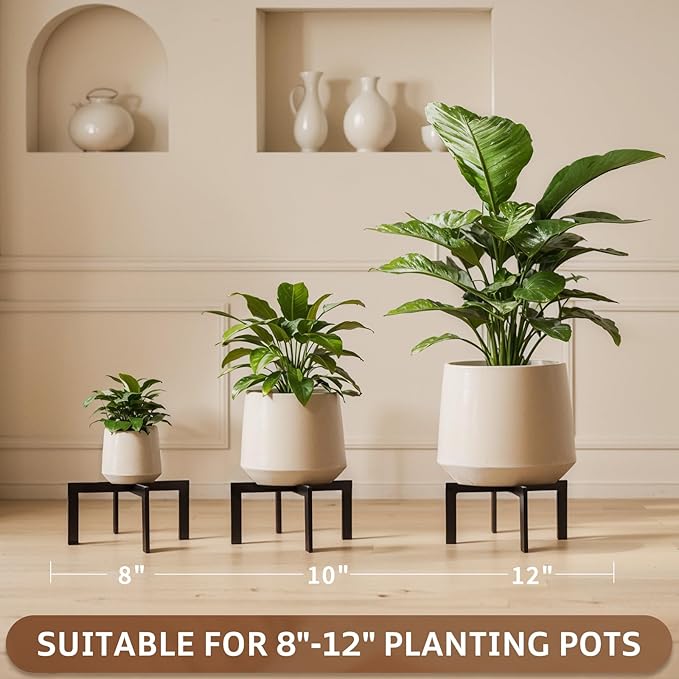 IZIDDO 4 Pack Plant Stand Indoor Outdoor,Metal Mid-Century Pot Stand,Modern Plant Holder Rattan Flower Plant Stool,Low Short Plant Stands for Indoor Fit 5-12 Inch Pot,Black(Pot & Plant Not Included)