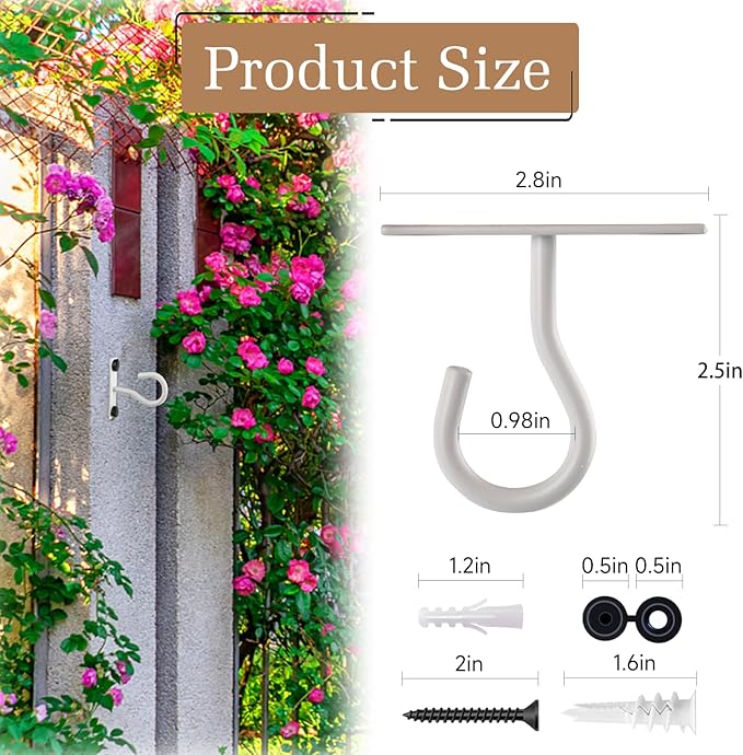 6Pack 2.5Inch Ceiling Hooks for Hanging Plant, Hanger for Indoor and Outdoor Plant Pots Holder, Wall Hook for Planters, Flower Basket, Wind Chimes, Lanterns, Lights, Bird Feeders, Home Decor-White