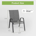 Patio Chairs Set of 2, Outdoor Dining Chairs Stackable for All Weather, Breathable Metal Modern Outside Furniture Chair for Pool Side, Garden, Backyard Deck, Dark Grey