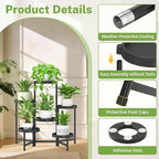 iDavosic.ly 6 Tier Folding Plant Stand Indoor Outdoor with Grow Light, Tiered Corner Flower Holder Shelf with Plastic Tray, Metal Orchid Display Rack for Patio Porch Living Room Garden Balcony, Black