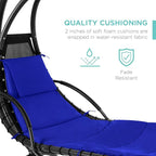 Best Choice Products Outdoor Hanging Curved Steel Chaise Lounge Chair Swing w/Built-in Pillow and Removable Canopy - Resort Blue