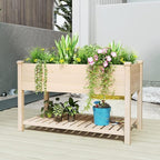 BIRASIL Outdoor Wood Raised Garden Bed, Elevated Reinforced Large Planter Box with Storage Shelf for Vegetable Flower Backyard Patio Gardening Balcony (48”L, Natural Wood)