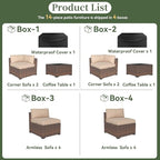 Aoxun 14 Piece Patio Furniture Set Wicker Rattan Patio Conversation Set Outdoor Sectional Sofa Set with Coffee Table and Thickened Cushions, Beige(Waterproof Cover Included)
