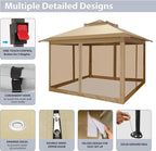 COBIZI 11x11 FT Pop up Gazebo Canopy Tent - Outdoor pop up gazebos on Clearance,carpas para Patio,Shelter - Screen Tents with Portable Carry Bag,Patio Gazebos for Camping,Garden,Deck,Backyard,Khaki
