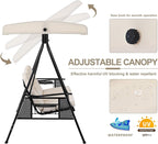 U-MAX 3-Seat Outdoor Patio Swing Chair, Swing Glider with Canopy Porch Swing, Weather Resistant Steel Frame Cup Holders Cushions, Adjustable Tilt Canopy, Beige