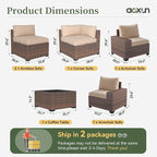 Aoxun 6 Piece Patio Furniture Set with Wide Armrests Wicker Rattan Outdoor Sectional Sofa Set with Coffee Table and Thickened Cushions, Brown/Beige(Waterproof Cover Included)
