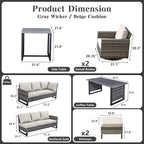 Belord Patio Sectional Furniture Set with Coffee Table: 8 Pieces Wicker Patio Conversation Set with L Shaped Sofa, Outdoor Swivel Glider Rocker, Rattan Ottomans, Removable