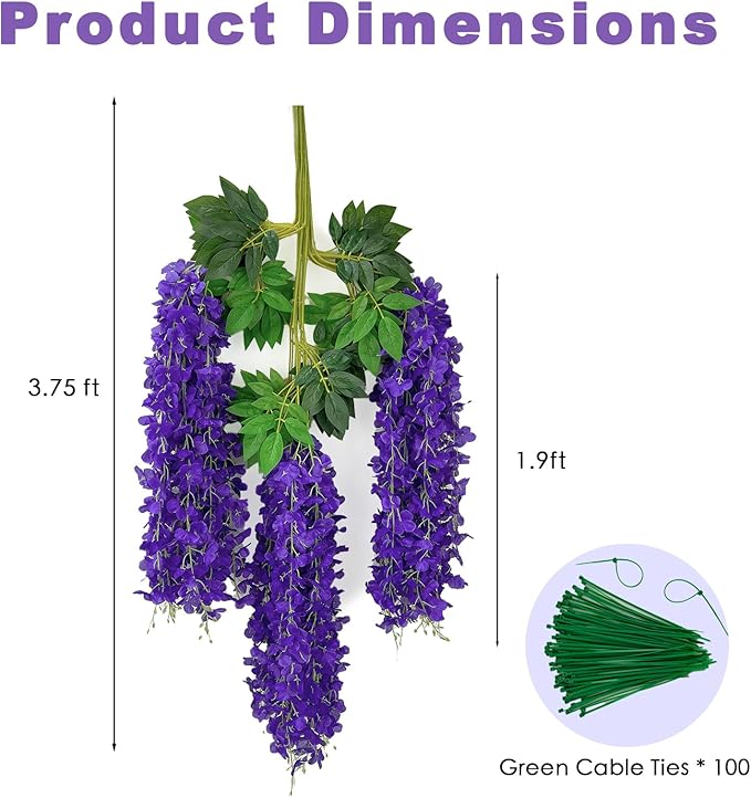 Artificial Wisteria Flower Vines, 48 Pack, Dark Purple Hanging Decor