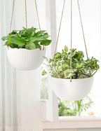 UBEE Ceramic Hanging Planters Indoor Outdoor, 7.5 Inch + 6.5 Inch Hanging Flower Pot for Plants Hanging Basket for Succulent Pothos Herbs Window Home Decor, 2 Pack, White