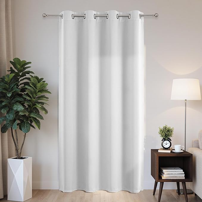 Joydeco Blackout Patio Sliding Door Curtains 90 Inches Long, Grommet Privacy Room Divider Curtains, Extra Wide Thermal Blackout Drapes for Bedroom Living Room (Greyish White, 60Wx90L, 1 Panel)
