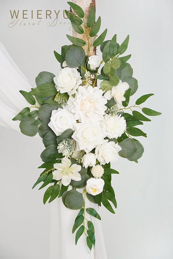 Artificial Flowers Wedding Arch Kit, 3 Pieces, Fairy White Chiffon Drape