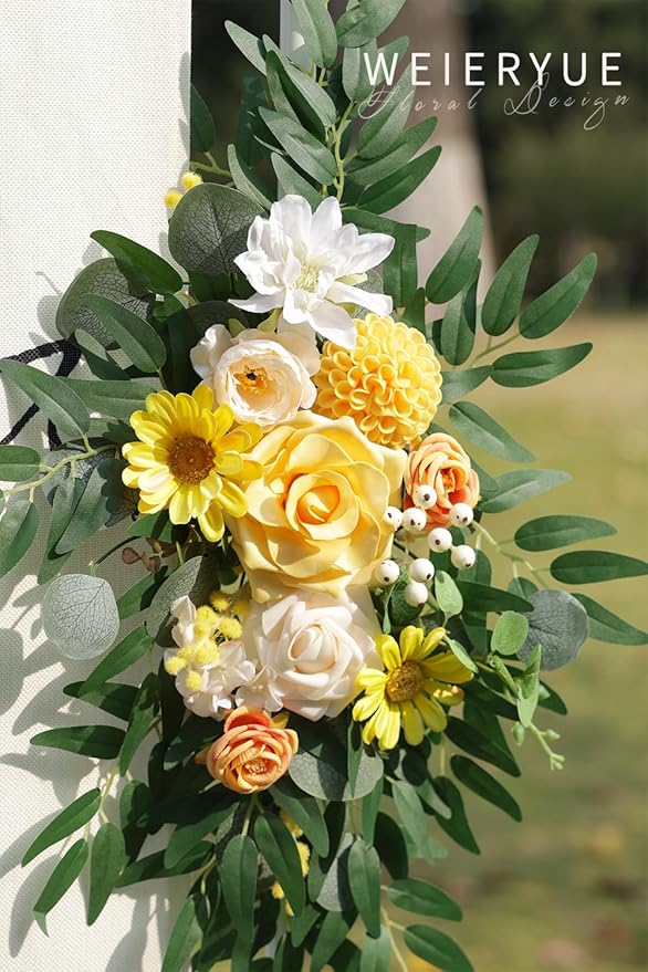 Artificial Flowers Wedding Arch Swag Set, 2 Pieces, Creamy Yellow Silk