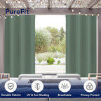 PureFit Outdoor Curtains for Patio Waterproof Weatherproof, UV Resistant Outside Curtains for Gazebo, Front Porch, Pergola, Sun Blocking Privacy Curtain, 52W x 120L inch, 1 Panel, Sage Green