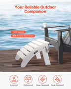 VEVOR Adirondack Ottoman, 17.7L x 19.7W x 13.8H Inch HDPE Plastic Folding Adirondack Ottoman, Weather-Resistant Foot Rest for Adirondack Chair, Widely Used for Outside Porch Pool Lawn Backyard, White