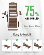 Lounge Chair Outdoor Set of 2, HDPE Chaise Lounge Outdoor with 5-Position & Wheels &Cup Holder, Pool Lounge Chair for Pool Poolside Deck Backyard Patio, Brown