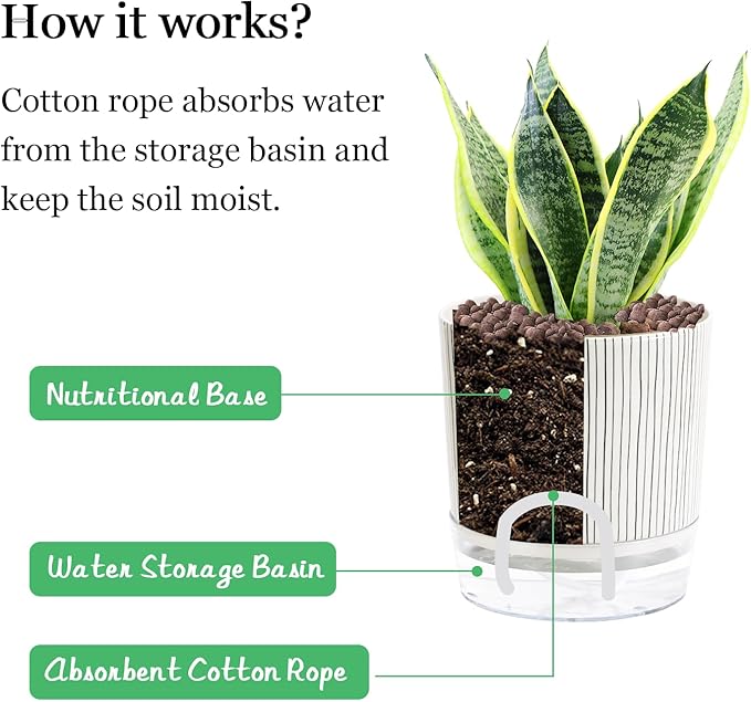 Self Watering Pots for Indoor Plants, 5 & 4 Inch Stylish Flower Pots, Set of 4 Modern Planters with Self Watering Plant Feature (Black Stripes)