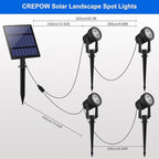 Solar Spot Lights Outdoor, 4-in-1 Solar Landscape Spotlight Waterproof 9.8ft Cable, 5W 3000mAh, Dusk to Dawn Auto ON/Off Adjustable Wall Lights for Yard, Ground, Garden, Pool, Lawn (Cold White)