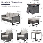 Belord Patio Furniture Set with Fire Pit Table: 9 Pieces Wicker Oversize Patio Conversation Set with Outdoor Swivel Glider Rocker Rattan Couch Ottomans, Anti-Rust Frame, Removable Cushion Beige