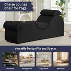 ijuicy Sleek Chaise Lounge Chair for Exercise/Yoga, Indoor Lounger with Headrest, Waist Cushion, Movable Footrest, Side Pockets, Non-Slip Bottom, High Density Sponge, Black