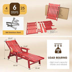 Patio Chaise Lounge Chair, Oversized Lounge Chair Outdoor with 5 Positions, HDPE, Patio Lounge Chair with Wheels & Cup Holder for Pool, Deck, Poolside,Red