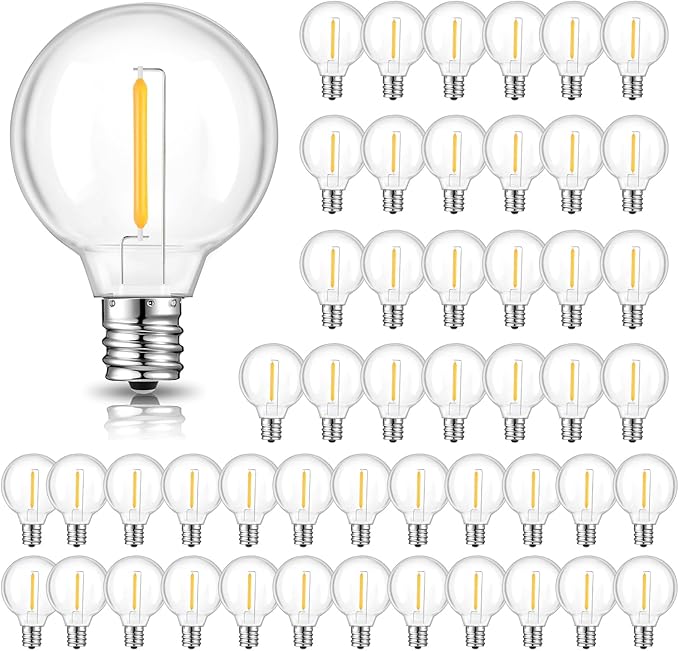 LED Bulbs, 50 Count G40 Clear Plastic E12 Dimmable