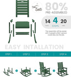 SERWALL Outdoor Rocking Chair Set of 4, Oversized HDPE Patio Rocking Chair with Footrest for Adults, All Weather Porch Rocker for Deck Patio Balcony, Green