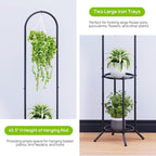 2-tier Hanging Plant Stand Plant Hanger Indoor Outdoor Corner Plant Stands for Indoor Plants, Space-Saving Iron Planter Shelves, Multiple Flower Pot Display Holder Shelf with Hanging Hook, Indoor Outdoor Heavy Duty Planter Shelving Unit (n-style,Black)