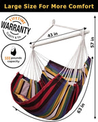 XXL Hammock Chair Hanging Rope Swing with 2 Cushions - Max 500lbs-Perfect for Patio, Porch, Bedroom, Backyard, Indoor or Outdoor - Includes Hanging Hardware Kits Rainbow