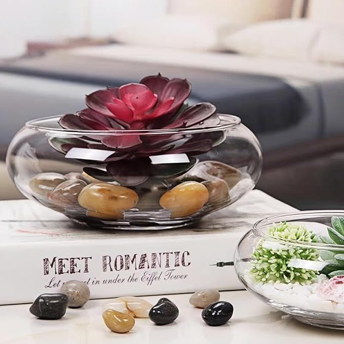 Glass Lotus Bowl Planter, 8 in Lotus Flower Bowl, Lotus Bowls for Planting in Water Indoors,Suitable for Succulent Plants and Aquatic Plant Bonsai Arrangements (M)