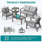 6-Piece HDPE Patio Furniture Set, Outdoor Sectional Sofa Set,All Weather Outdoor Couch with Dust-Free Cushions, Durable Patio Conversation Sets for Balcony, Porch, Gray
