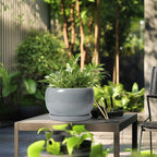 SQOWL 10 Inch Plant Pot - Ceramic Planter for Indoor Plants, Round Ceramic Flower Pot with Drainage Hole and Saucer, Modern Large Outdoor Planter, Room Decor, Housewarming Gifts, Gray