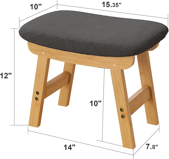 Gray Small Soft Footrest Ottoman with Wood Legs, Sofa Footrest Extra Seating for Living Room Entryway Office