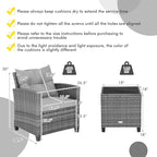 Tangkula 3 Pieces Patio Furniture Set, Outdoor PE Rattan Conversation Chair Set with Tempered Glass Side Table and Removable Cushions, PE Wicker Chairs and Table Set for Porch, Balcony and Garden