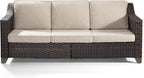 Joyside Patio Sofa - 3 Seater Rattan Sofa, All Weather High Back Sofa, Upgraded Large Size with 4inch Seat Cushions for Backyard, Garden, Poolside (Brown/Beige)